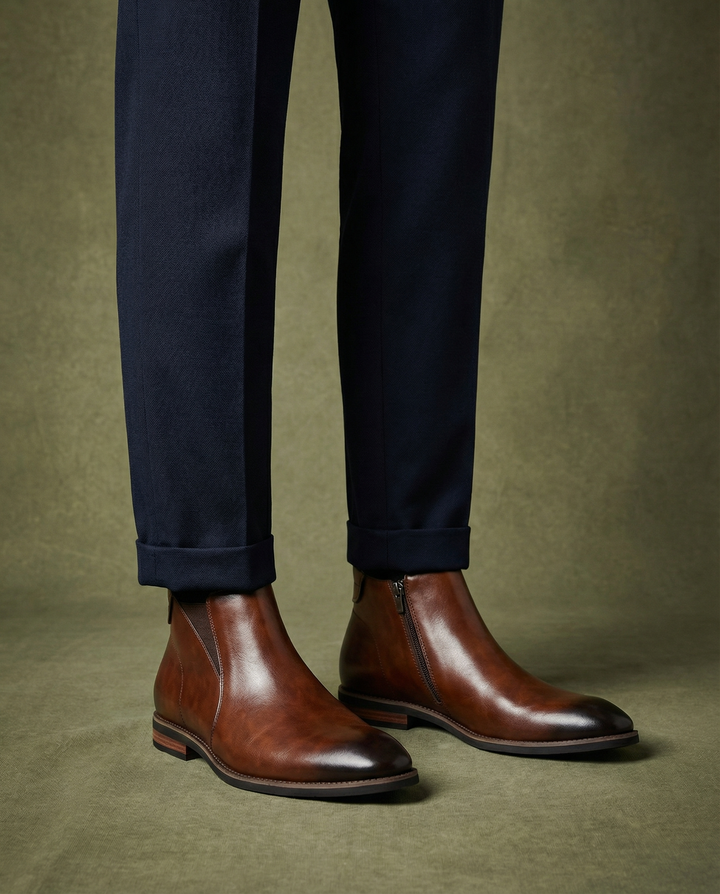 Gideon | Leather Chelsea Boots with Side Zip and Clean Profile for Men