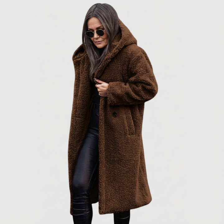 Avery | Shearling Look City Coat with Structured Mid Length for Women