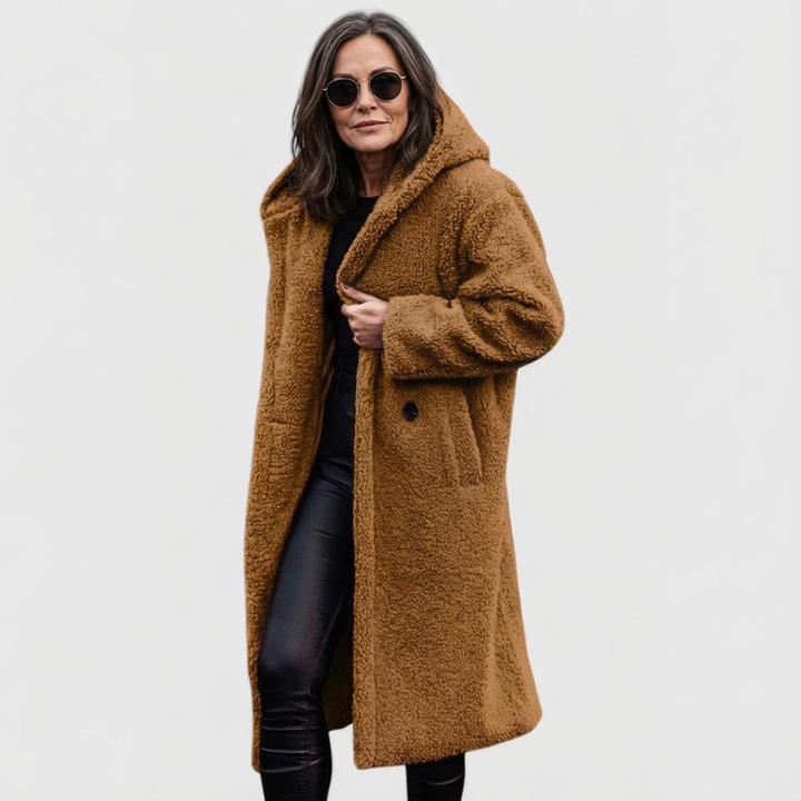 Avery | Shearling Look City Coat with Structured Mid Length for Women