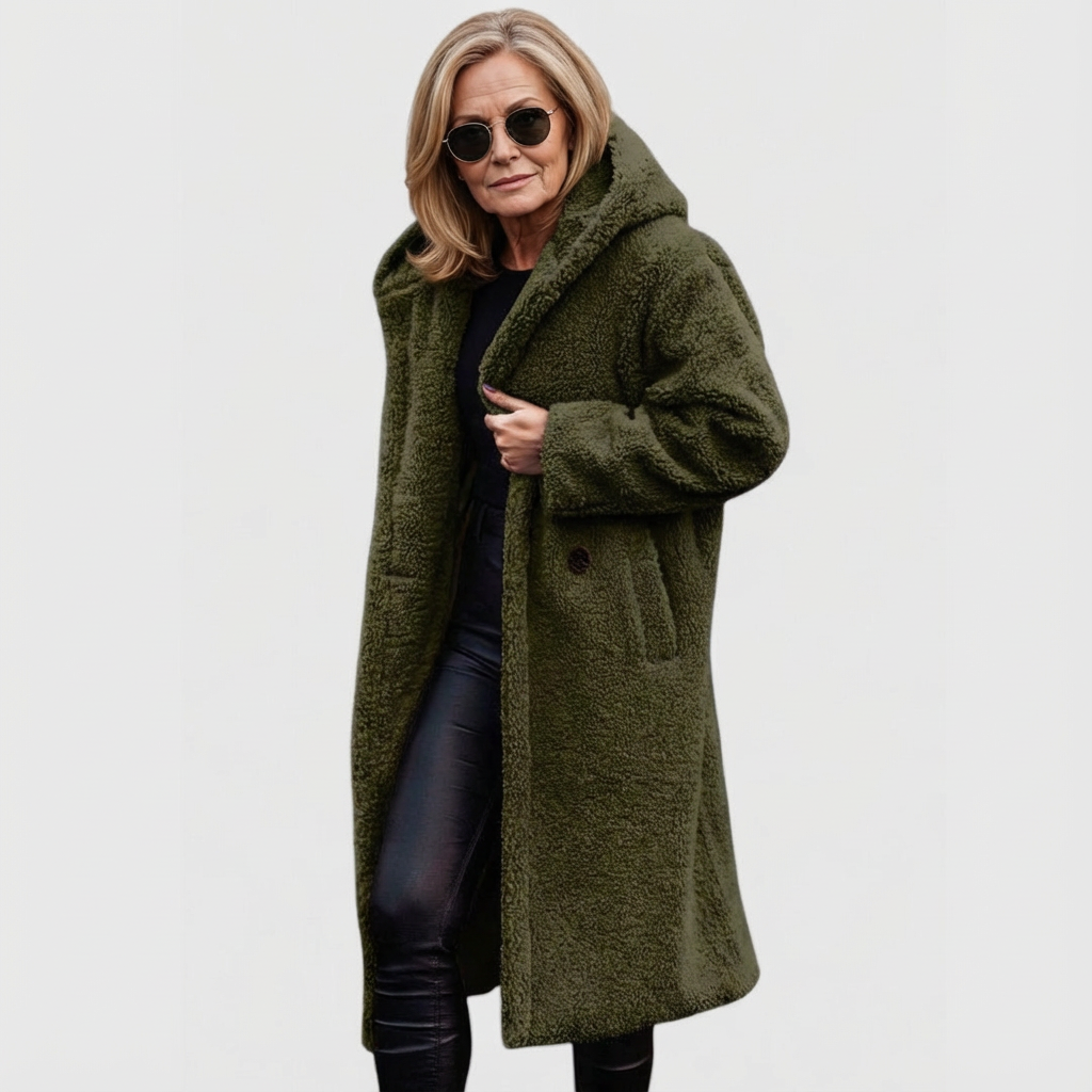 Avery | Shearling Look City Coat with Structured Mid Length for Women
