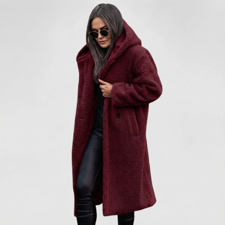 Avery | Shearling Look City Coat with Structured Mid Length for Women