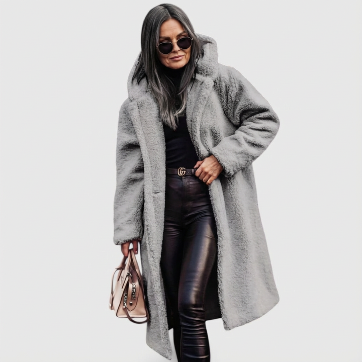 Avery | Shearling Look City Coat with Structured Mid Length for Women
