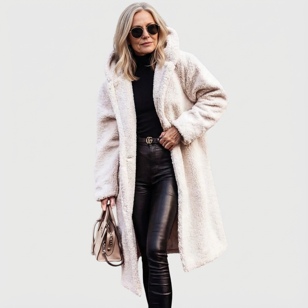 Avery | Shearling Look City Coat with Structured Mid Length for Women