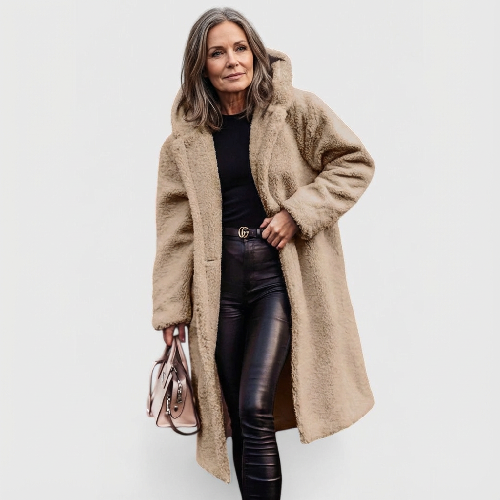 Avery | Shearling Look City Coat with Structured Mid Length for Women