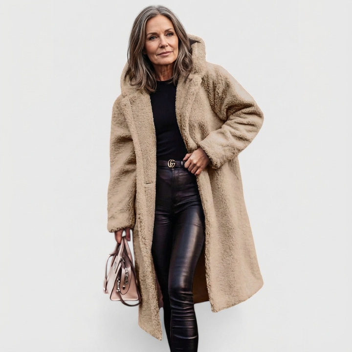 Avery | Shearling Look City Coat with Structured Mid Length for Women