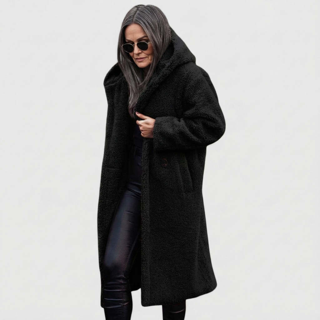Avery | Shearling Look City Coat with Structured Mid Length for Women