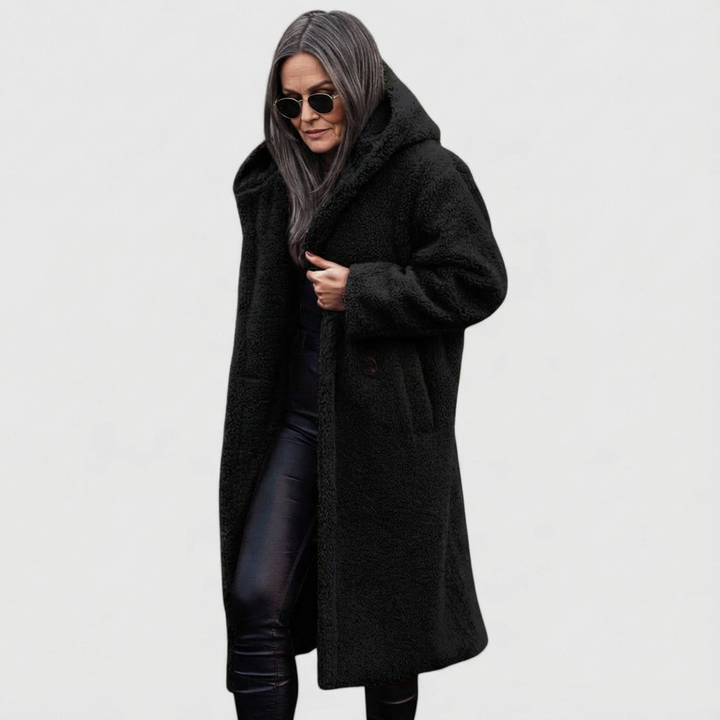 Avery | Shearling Look City Coat with Structured Mid Length for Women