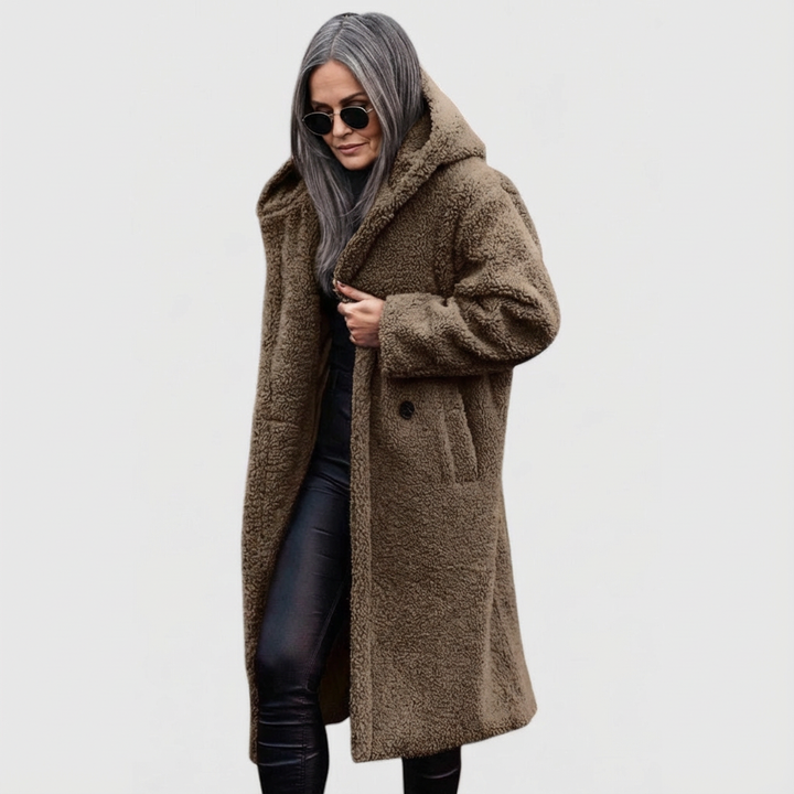Avery | Shearling Look City Coat with Structured Mid Length for Women