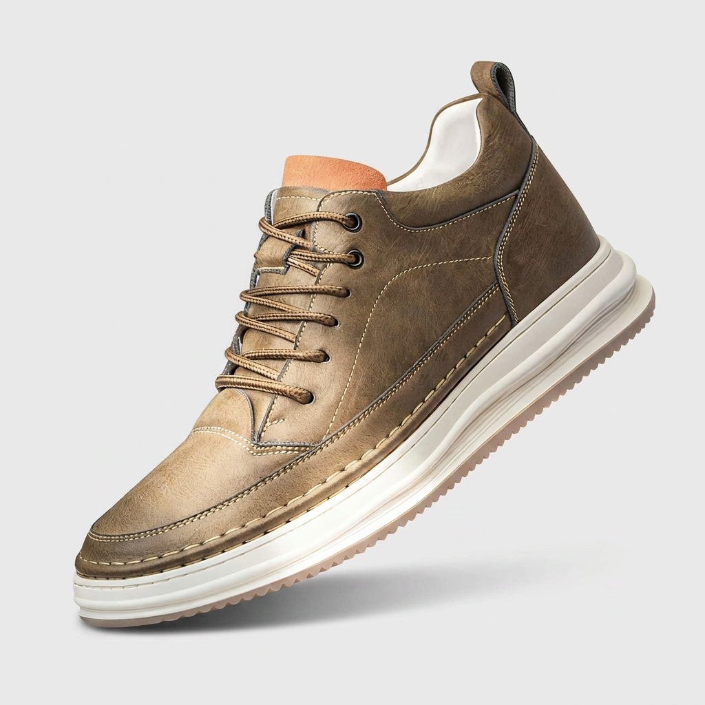 Robert | Textured Leather Sneakers with Padded Collar for Men