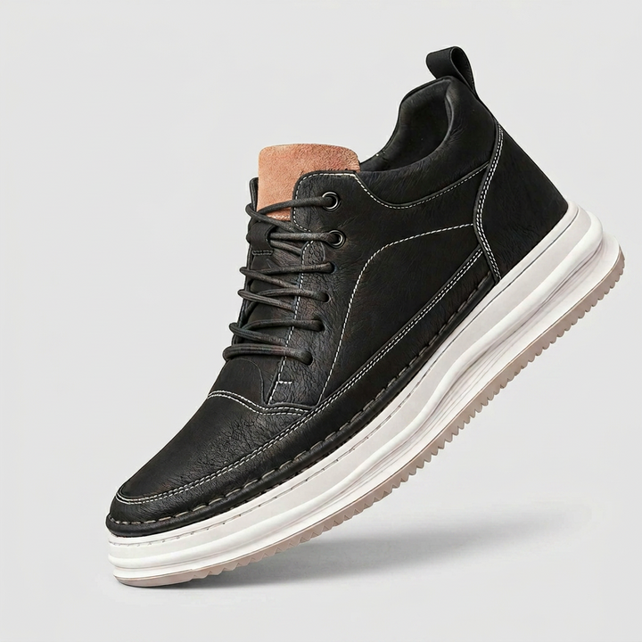 Robert | Textured Leather Sneakers with Padded Collar for Men