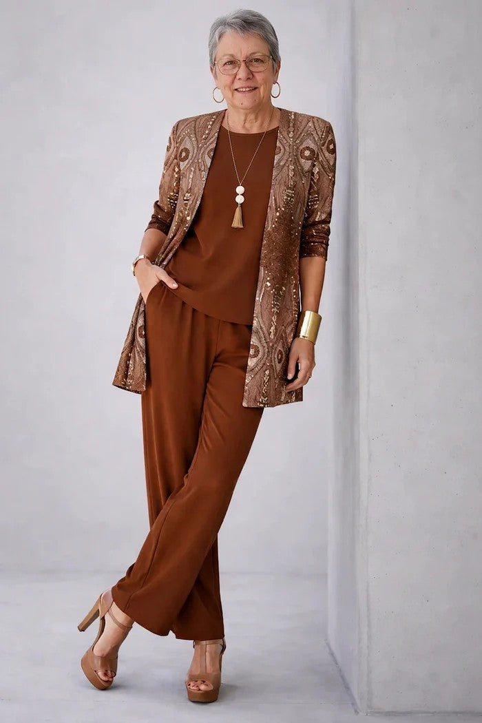 Jenilyn | Three Piece Set with Open Front Layer for Women