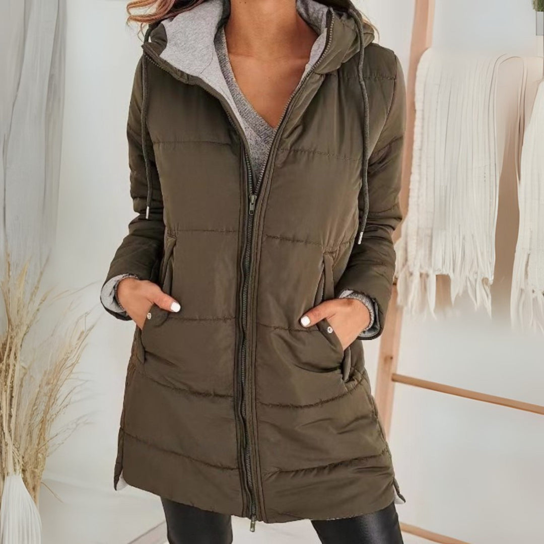 Evangeline | Long Hooded Puffer Jacket with Quilted Body for Women