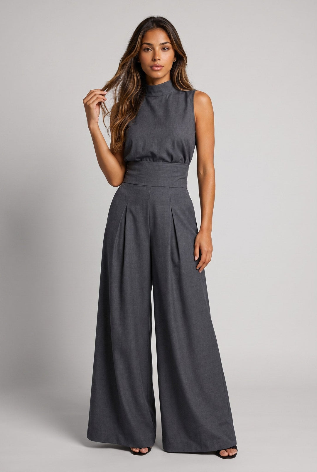 Aleia | Linen Blend Two Piece Set with Wide Leg Trousers for Women