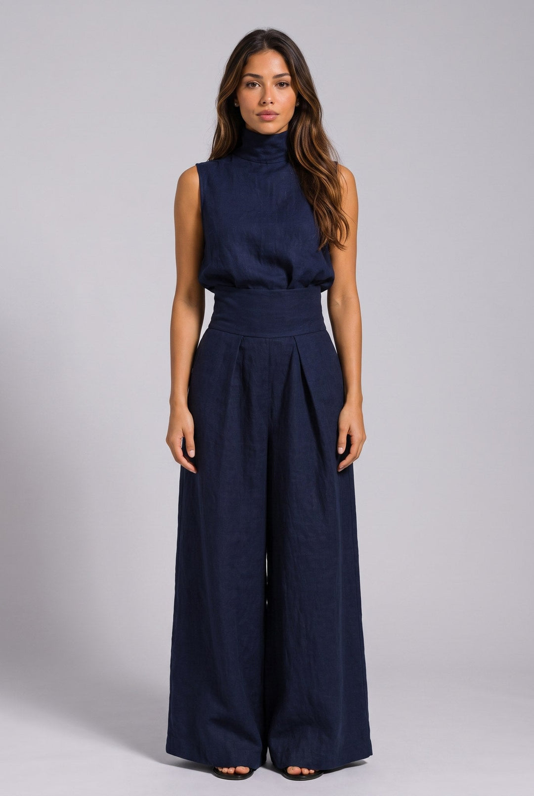 Aleia | Linen Blend Two Piece Set with Wide Leg Trousers for Women