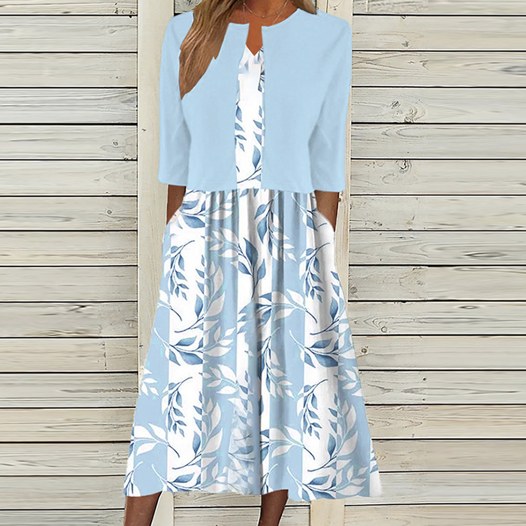 Greer - Floral Print Midi Dress with Matching Jacket