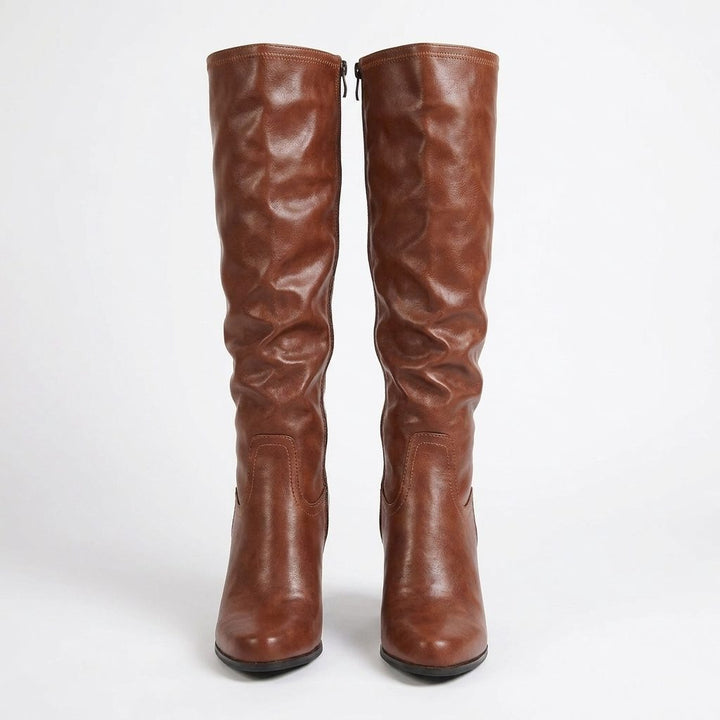 Romy | Block Heel Leather Knee High Boots with Round Toe for Women
