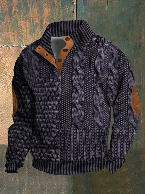 William | Thick Vintage Knit Sweater with Subtle Pattern for Men
