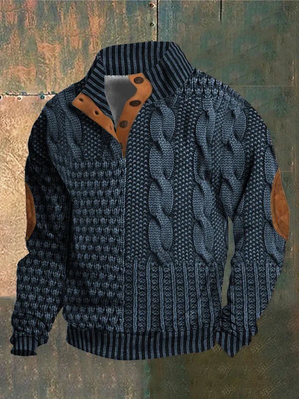 William | Thick Vintage Knit Sweater with Subtle Pattern for Men