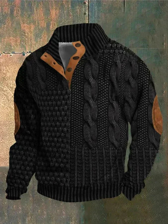 William | Thick Vintage Knit Sweater with Subtle Pattern for Men