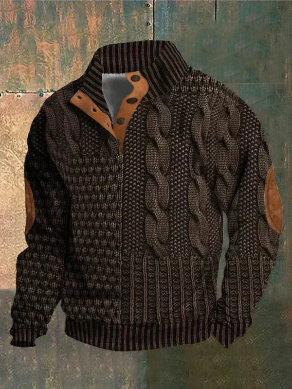 William | Thick Vintage Knit Sweater with Subtle Pattern for Men