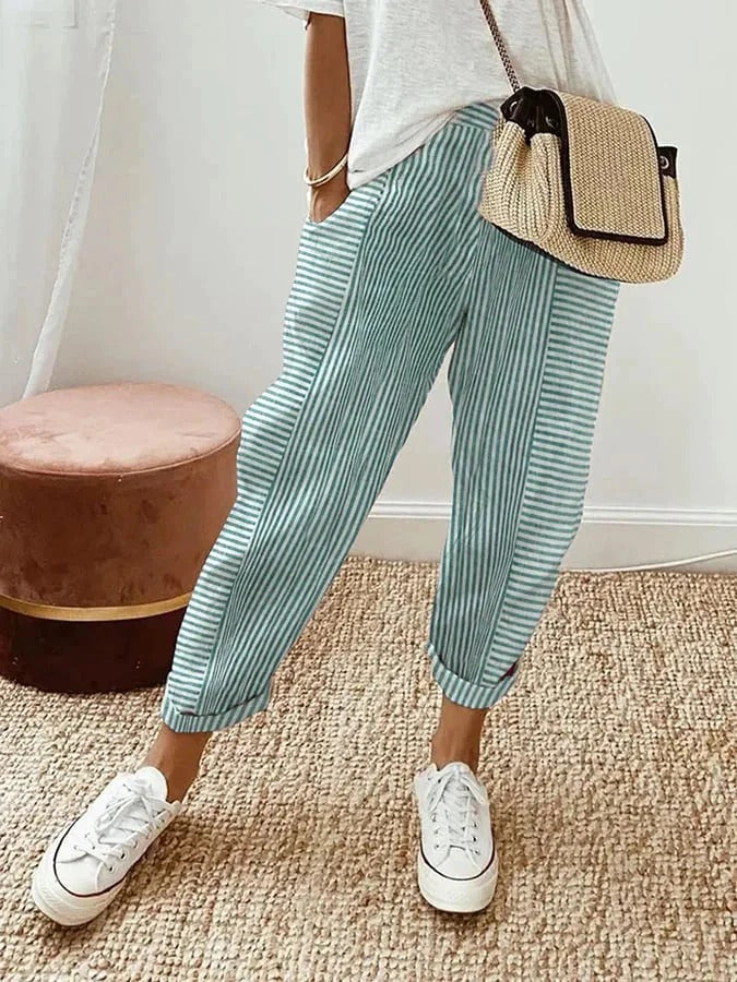 Erna - Striped Cotton Trousers