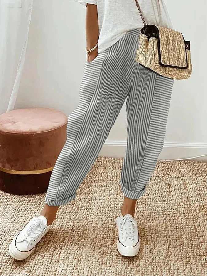 Erna - Striped Cotton Trousers