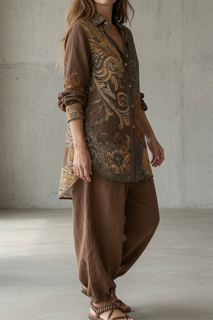 Natalie | Printed Button Up Shirt and Trouser Set for Women