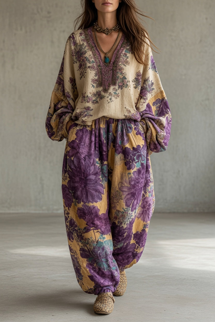 Luna | Printed Blouse and Wide Leg Trouser Set for Women