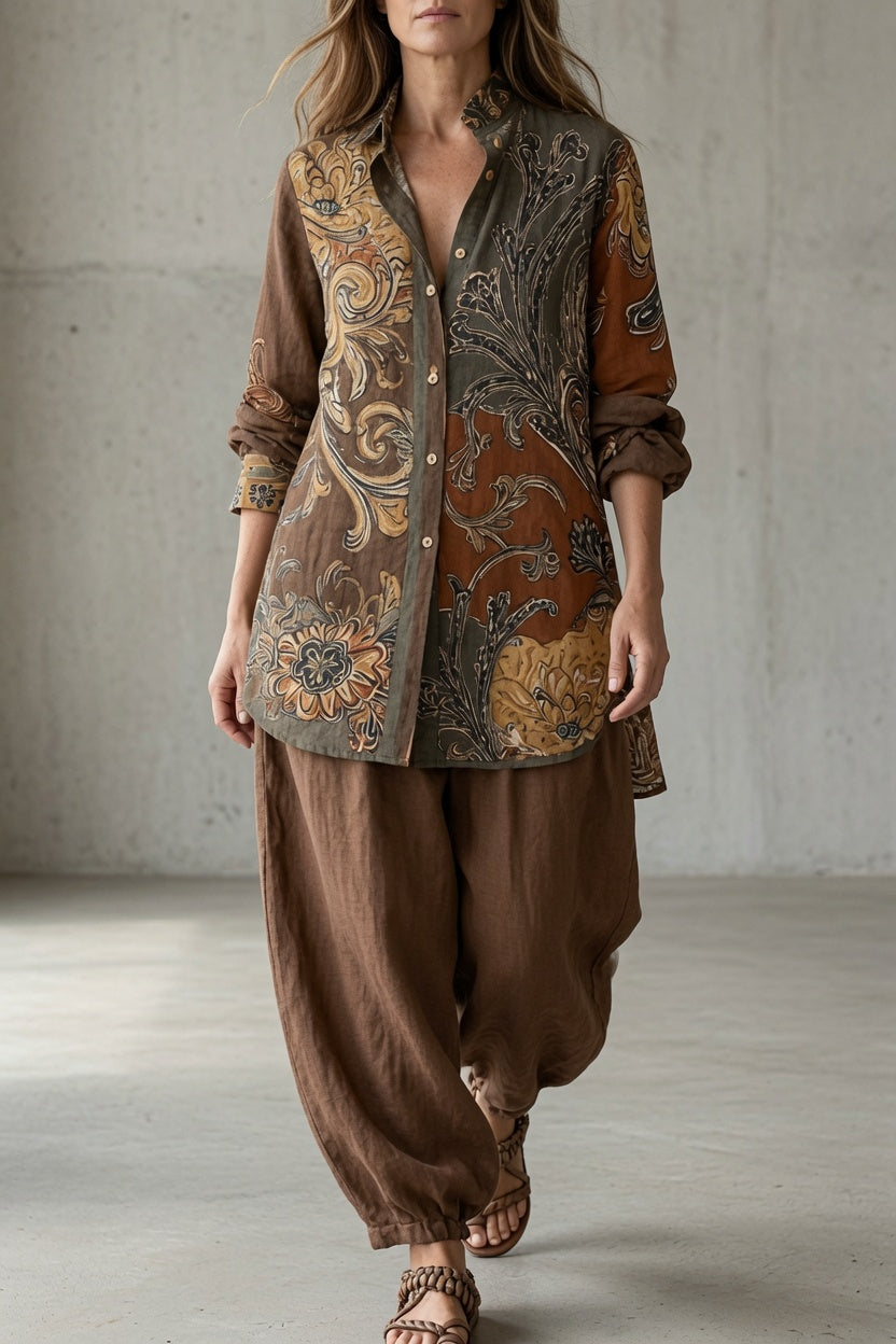 Natalie | Printed Button Up Shirt and Trouser Set for Women