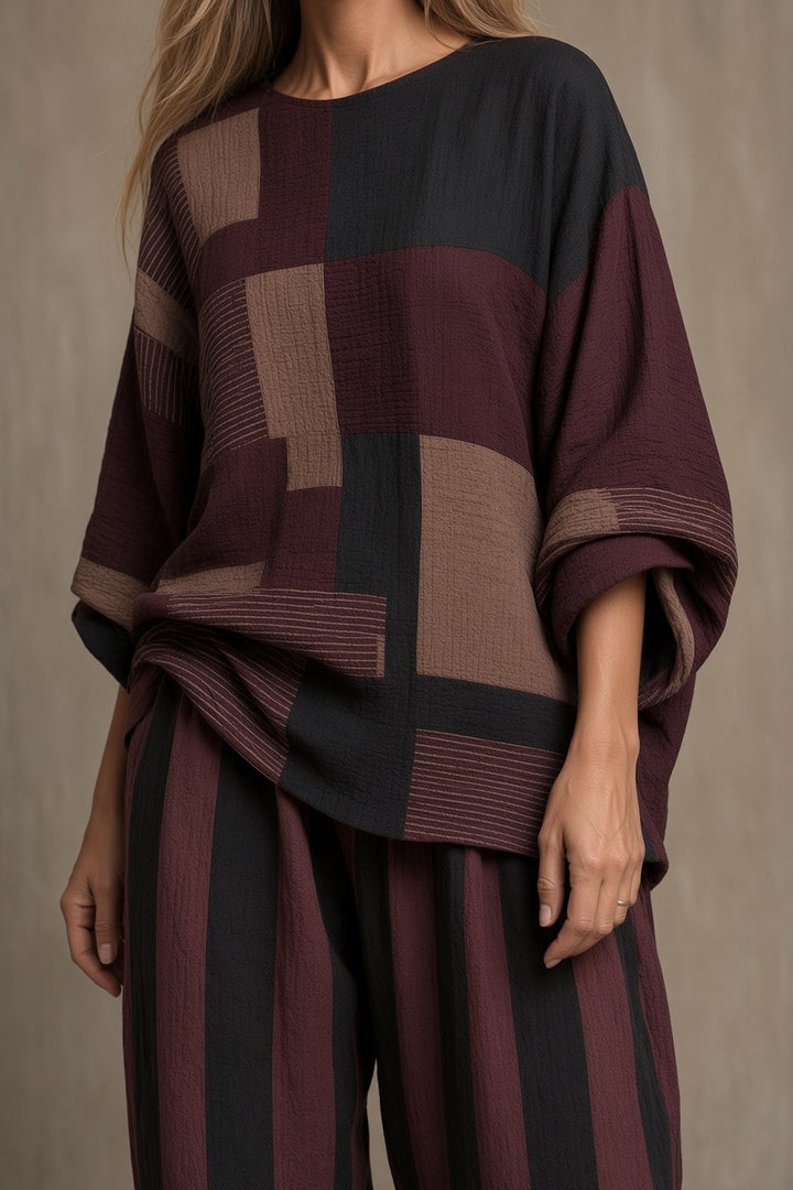 Natalie | Relaxed Two Piece Set with Contrasting Patterns for Women