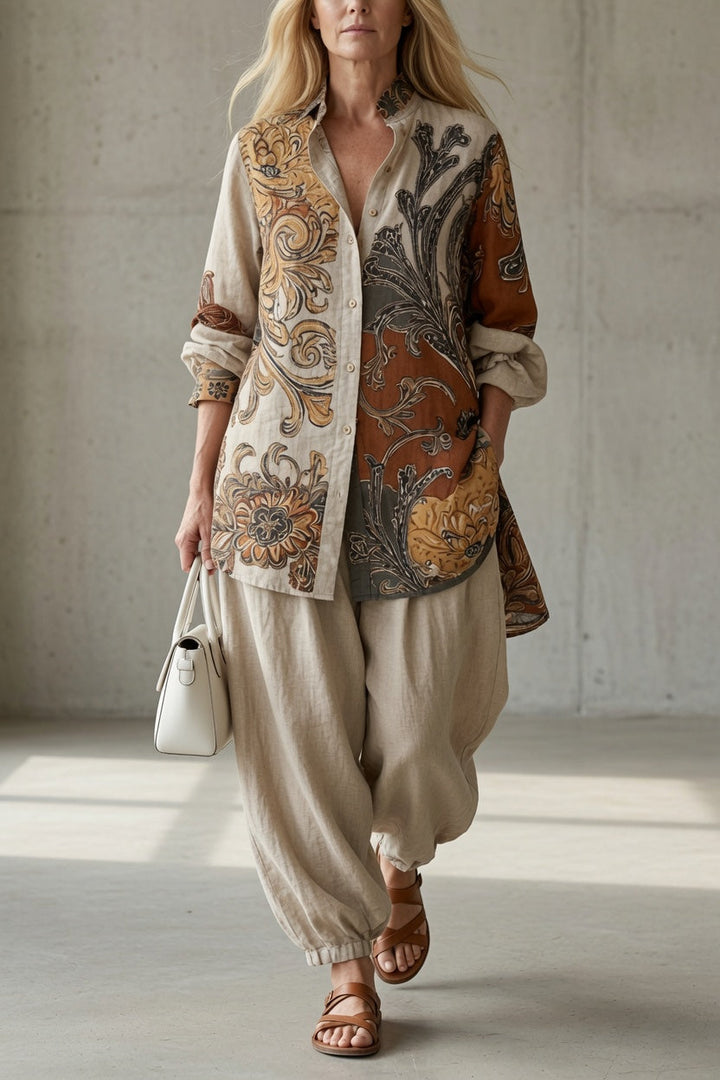 Natalie | Printed Button Up Shirt and Trouser Set for Women