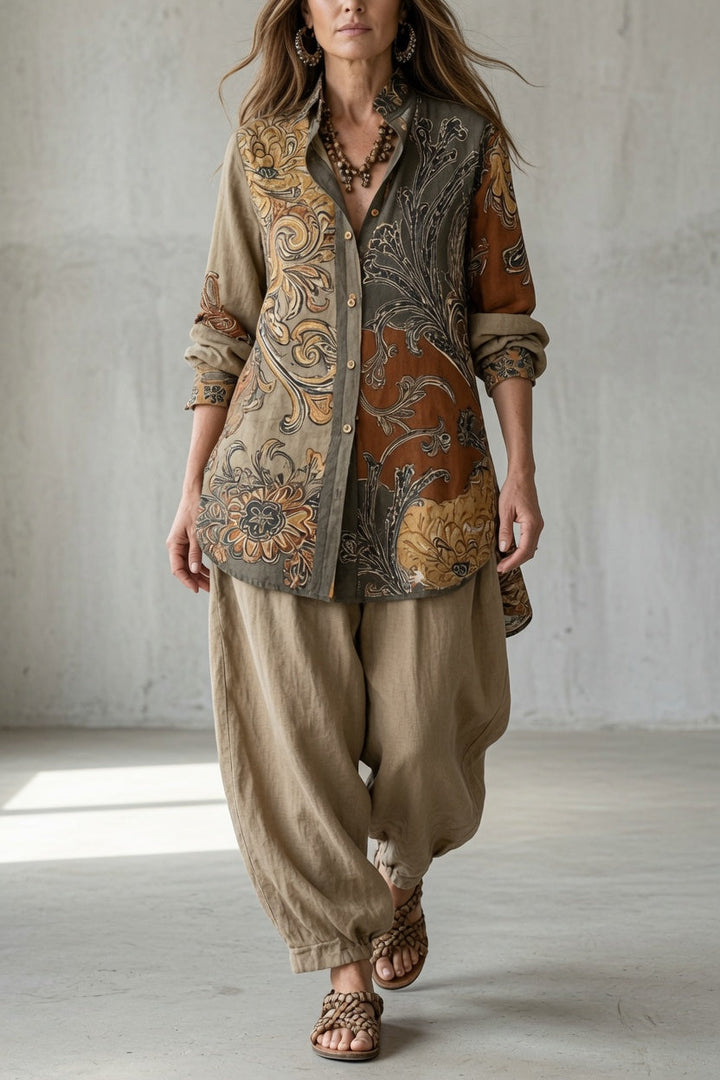 Natalie | Printed Button Up Shirt and Trouser Set for Women