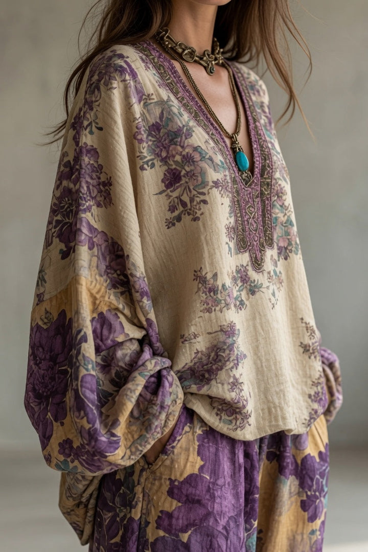 Luna | Printed Blouse and Wide Leg Trouser Set for Women