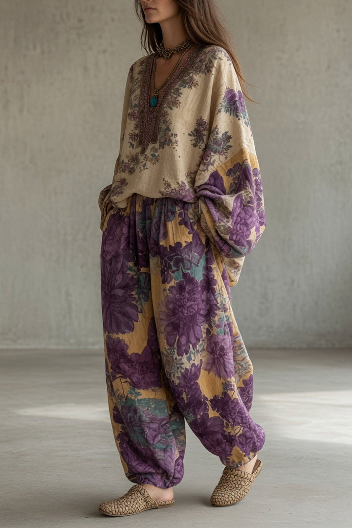 Luna | Printed Blouse and Wide Leg Trouser Set for Women