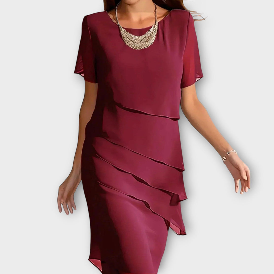 Ione - Ruffle Detail Irregular Hem Tummy Cover Dress