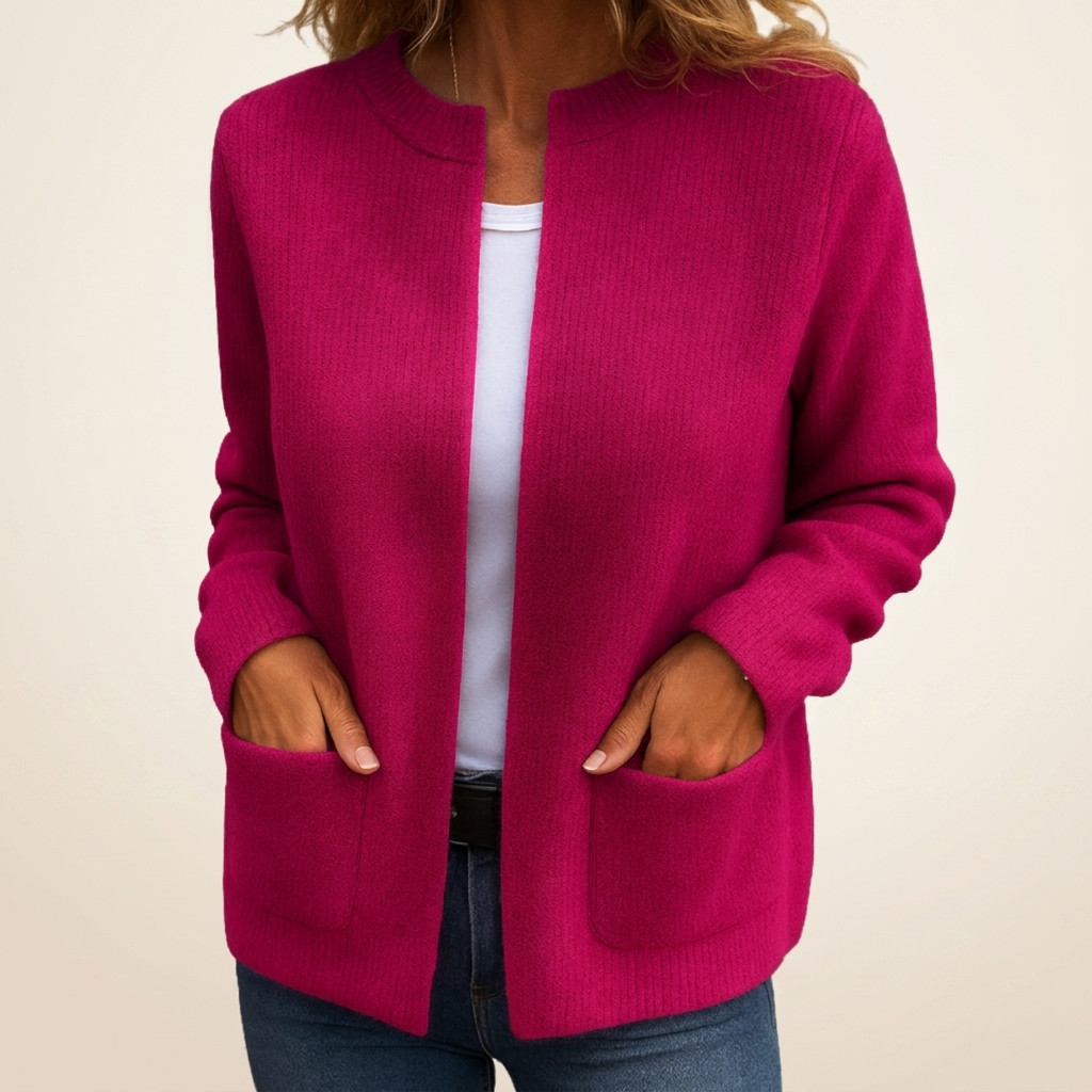 Maeve | Full-Zip Brushed Knit Cardigan with Round Neck for Women