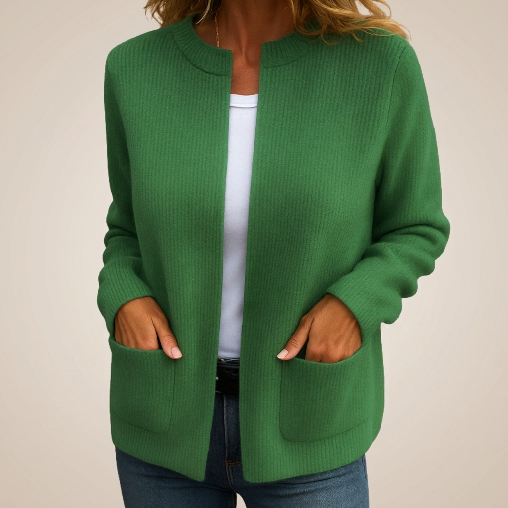 Maeve | Full-Zip Brushed Knit Cardigan with Round Neck for Women