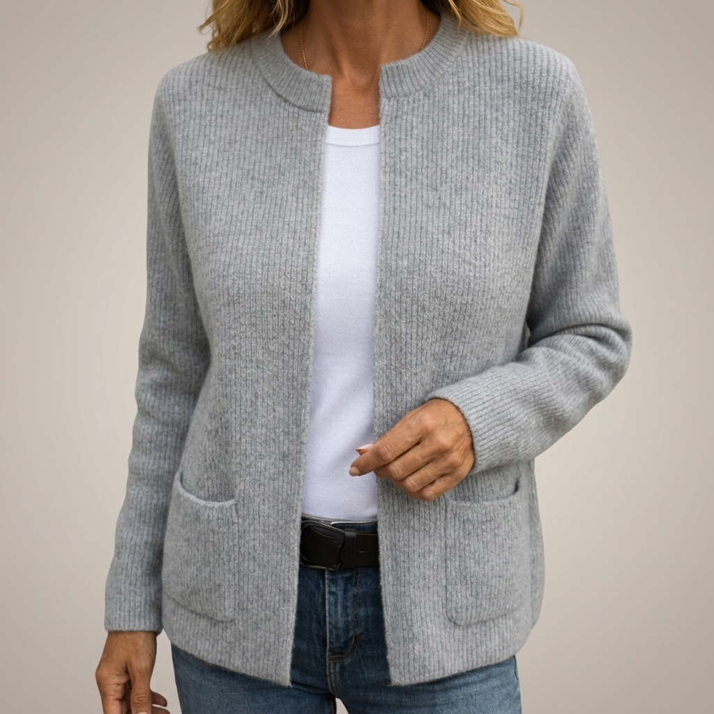Maeve | Full-Zip Brushed Knit Cardigan with Round Neck for Women