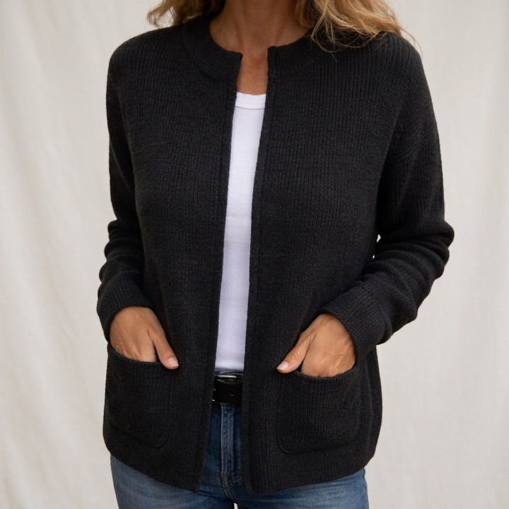 Maeve | Full-Zip Brushed Knit Cardigan with Round Neck for Women