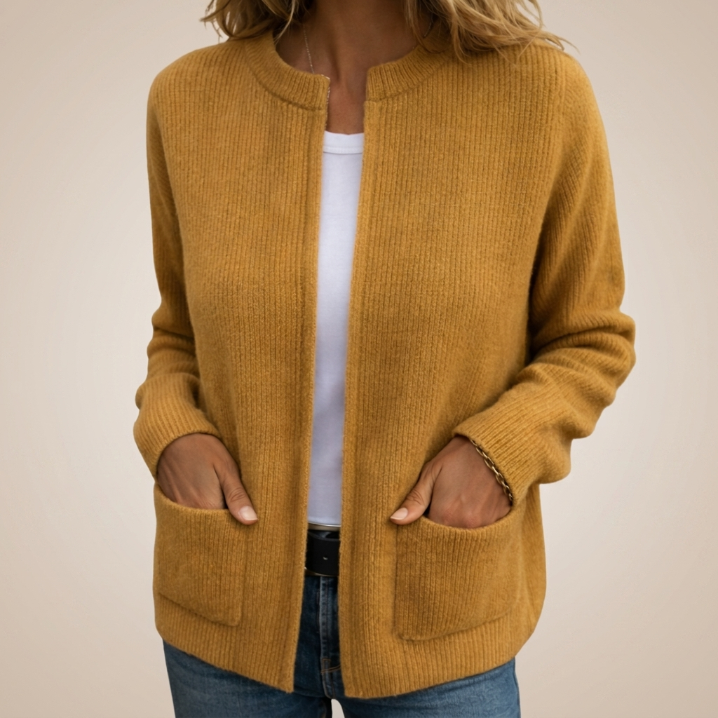 Maeve | Full-Zip Brushed Knit Cardigan with Round Neck for Women