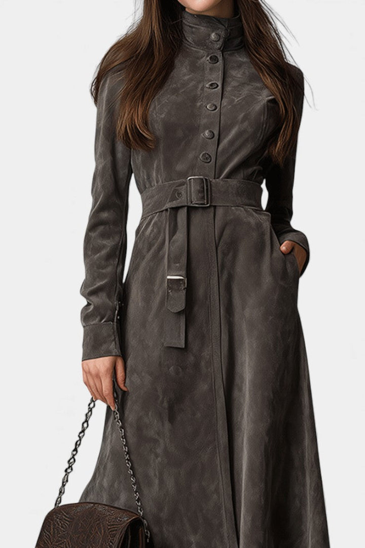 Lexara | Belted Longline Western Coat with Stand Collar for Women
