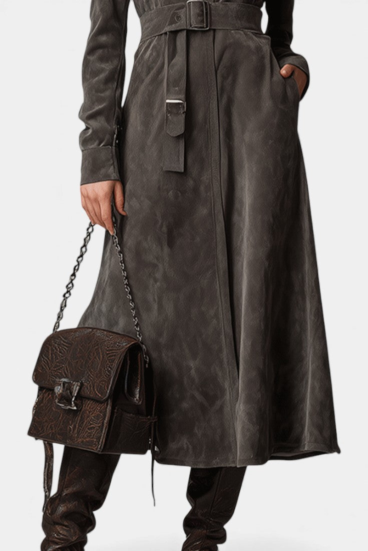 Lexara | Belted Longline Western Coat with Stand Collar for Women