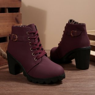 Karin | Lace Up Chunky Ankle Boots with Metal Buckle Trim for Women
