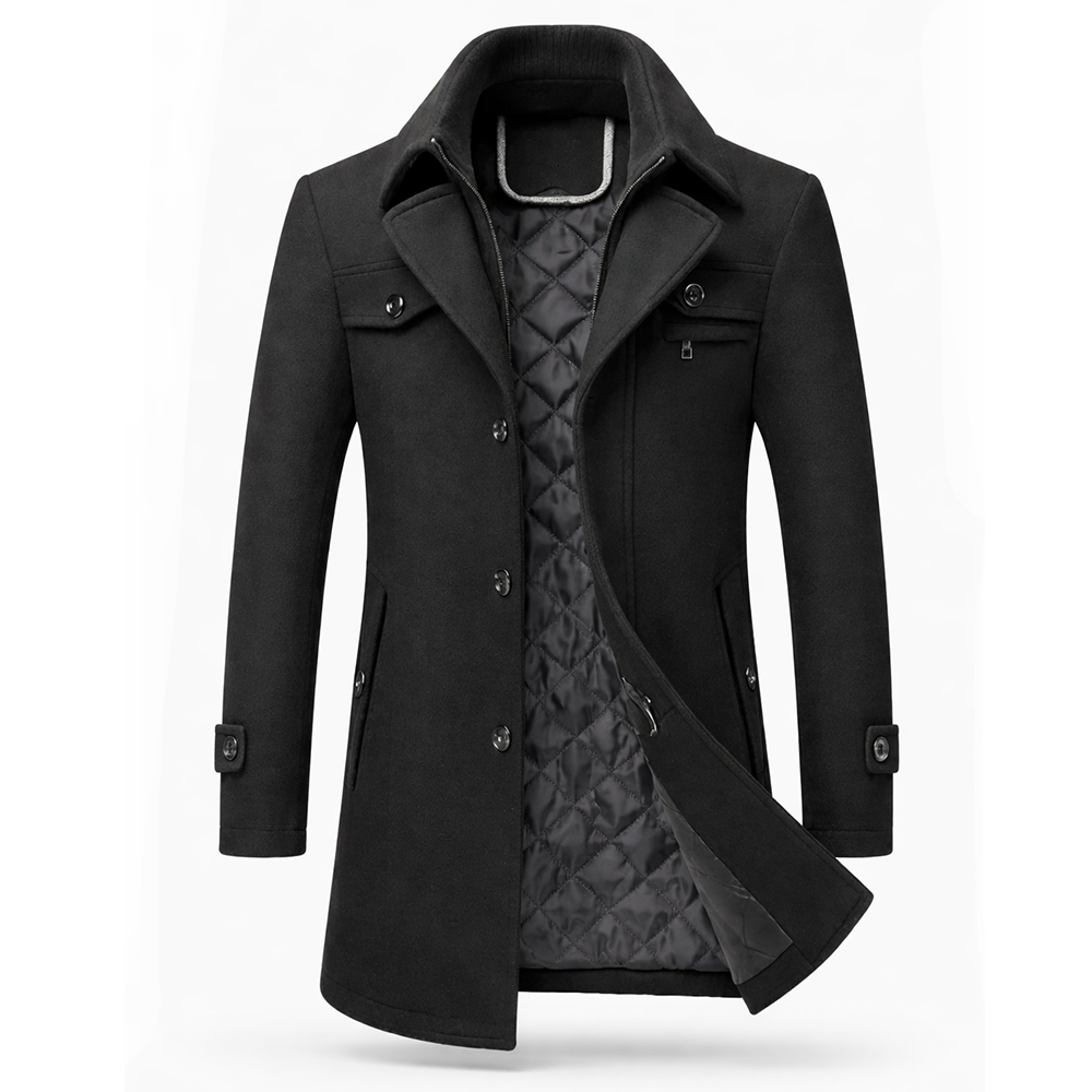 Blake | Tailored Wool Coat with Sculpted Collar and Quilted Lining for Men