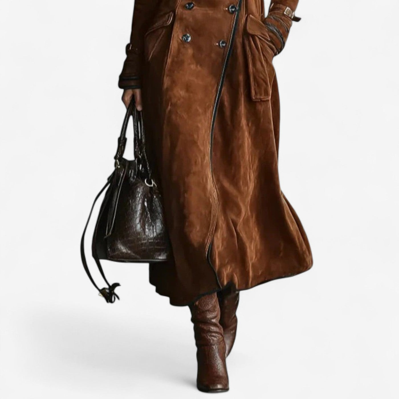 Nathaly Elegant Suede Trench Coat