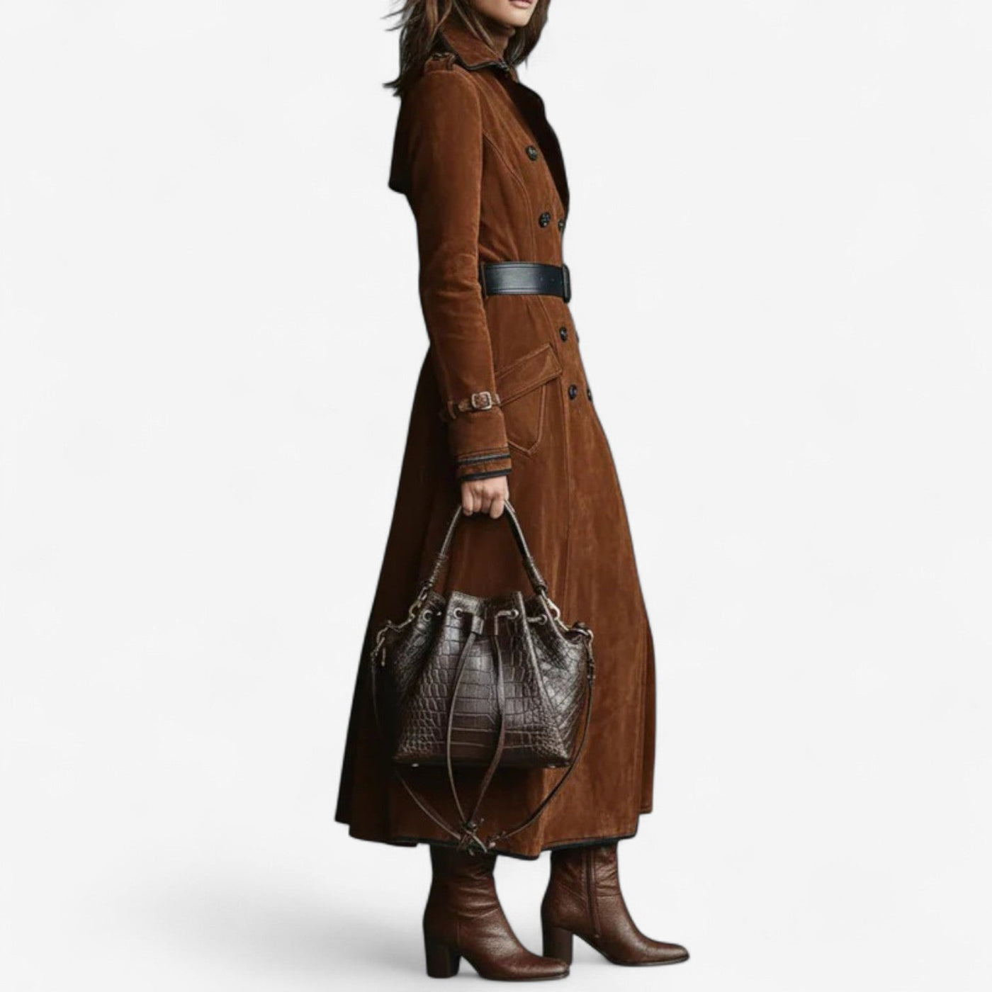 Nathaly Elegant Suede Trench Coat