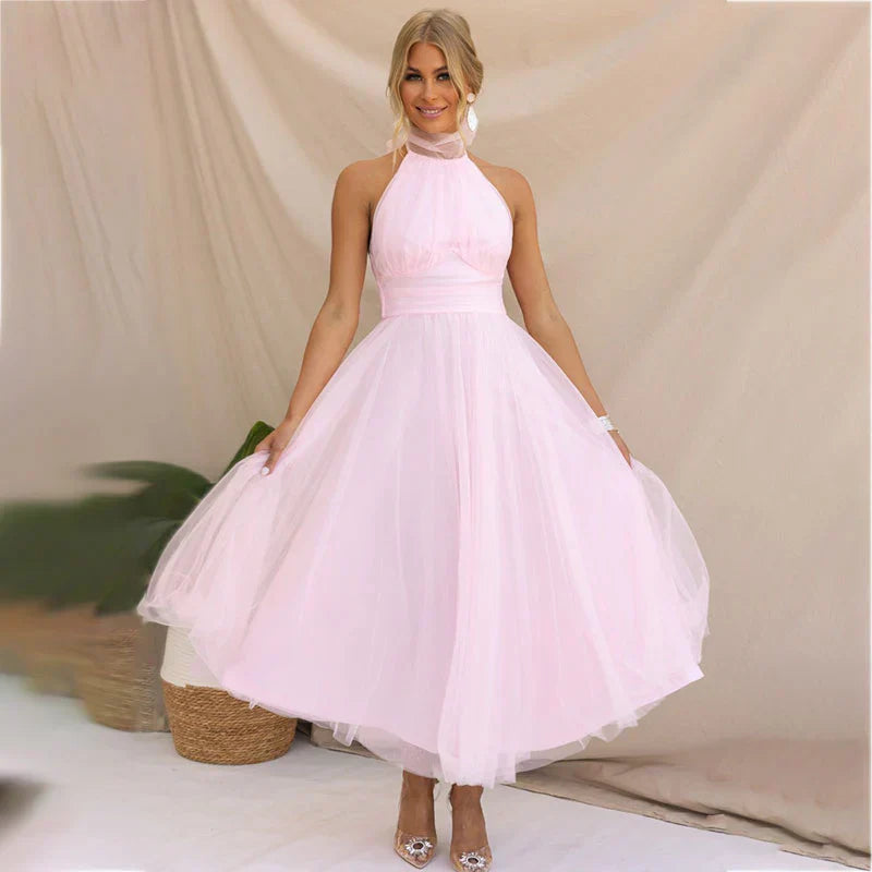 Pearlina - Sleek Mesh High Neck Dress