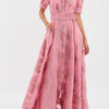 Aven - Retro Pink Lapel High Waist Dress