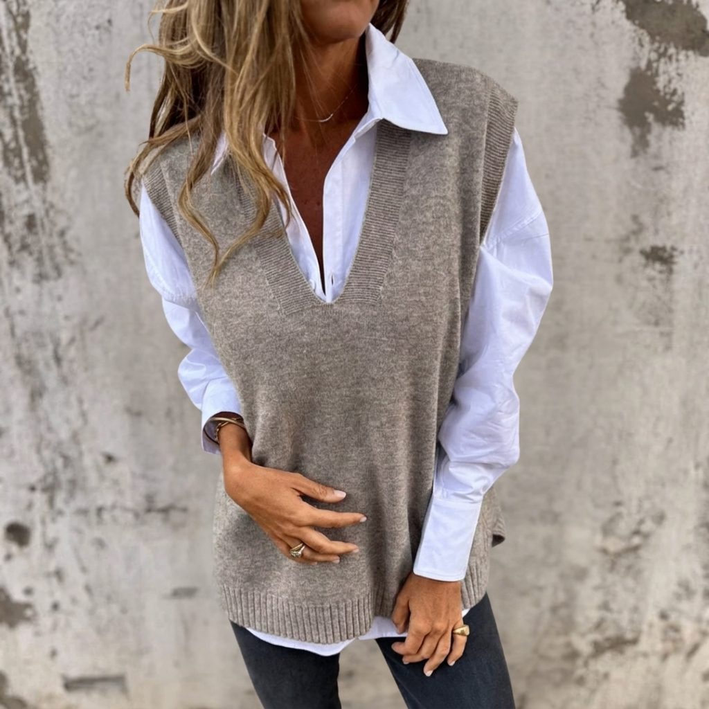 Sigrid | Oversized Ribbed Knit Vest with Deep V-Neck for Women