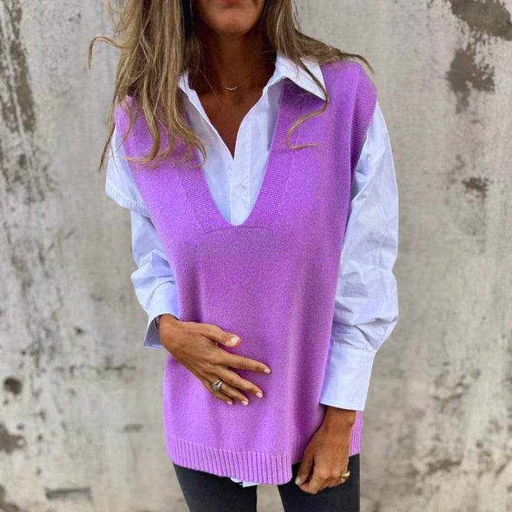 Sigrid | Oversized Ribbed Knit Vest with Deep V-Neck for Women